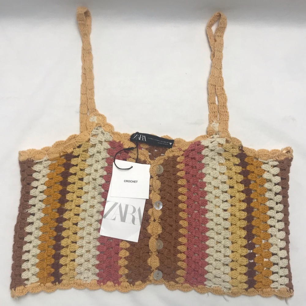 ZARA Crocheted Cropped Striped Tank NWT. Sz M/L
